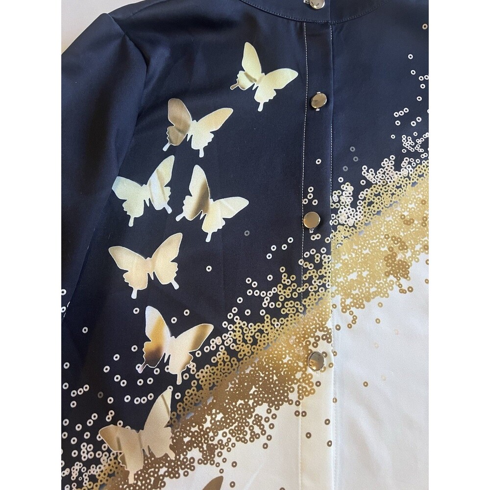 FHQ Collection Woman’s Blouse Button Shirt S Preppy Butterfly Fantasy Print Top - Picture 2 of 7